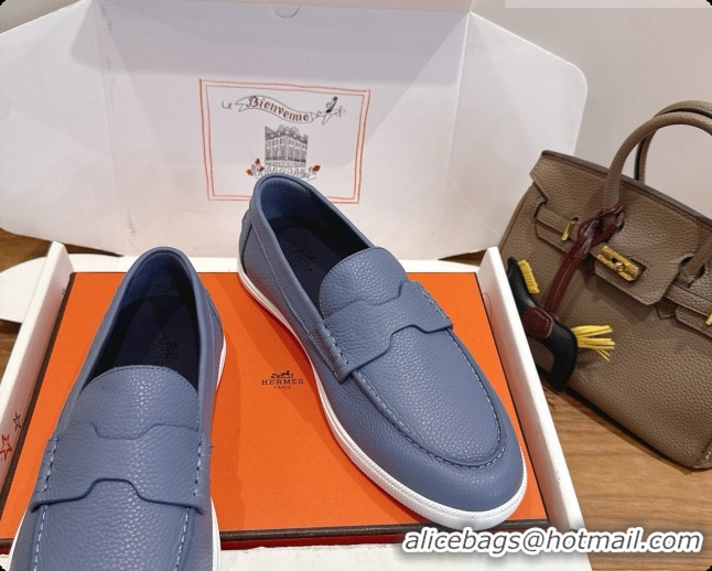 Sumptuous Hermes Job loafers in grained Calfskin H080736 Blue 2026