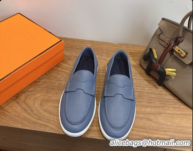 Sumptuous Hermes Job loafers in grained Calfskin H080736 Blue 2026