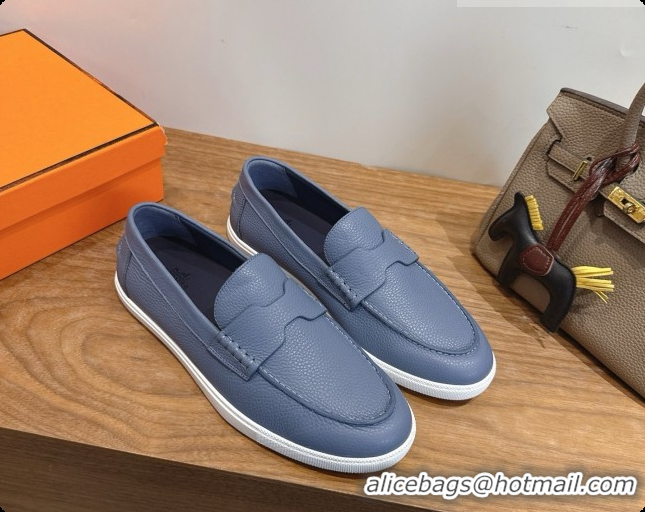 Sumptuous Hermes Job loafers in grained Calfskin H080736 Blue 2026