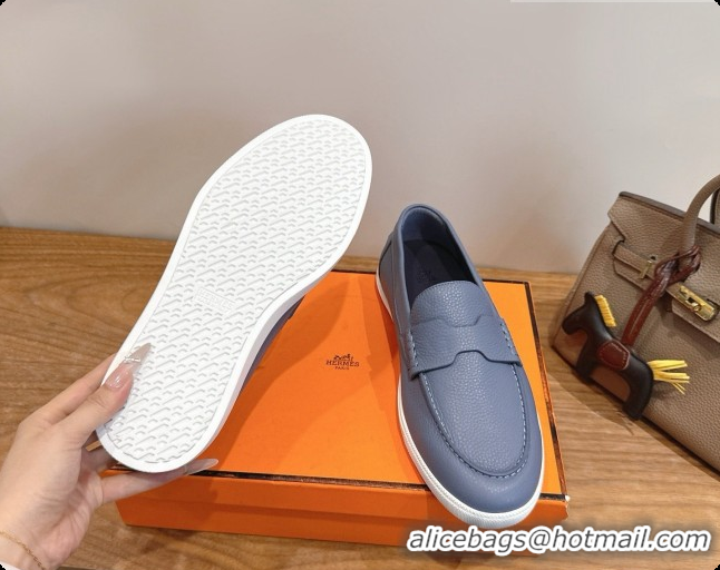 Sumptuous Hermes Job loafers in grained Calfskin H080736 Blue 2026