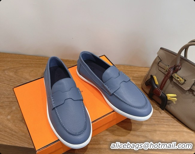 Sumptuous Hermes Job loafers in grained Calfskin H080736 Blue 2026