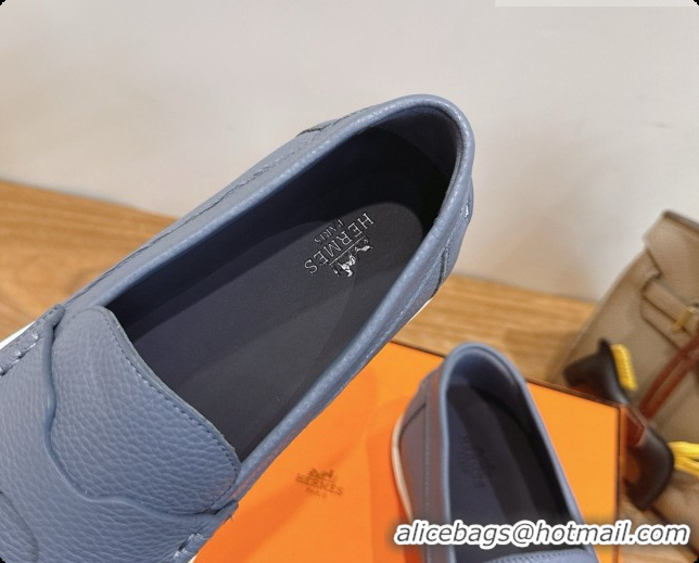 Sumptuous Hermes Job loafers in grained Calfskin H080736 Blue 2026