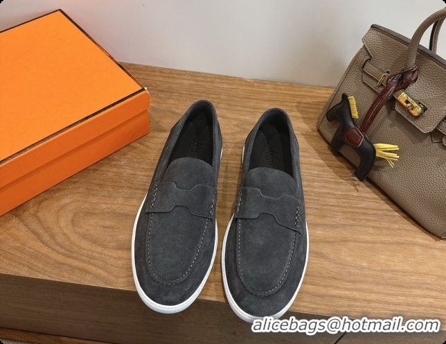 Most Popular Hermes Job loafers in Suede H080742 Dark Grey 2026