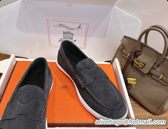 Most Popular Hermes Job loafers in Suede H080742 Dark Grey 2026