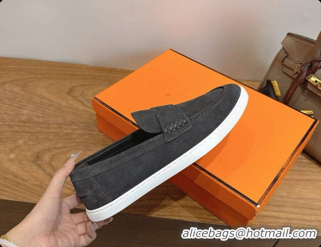 Most Popular Hermes Job loafers in Suede H080742 Dark Grey 2026