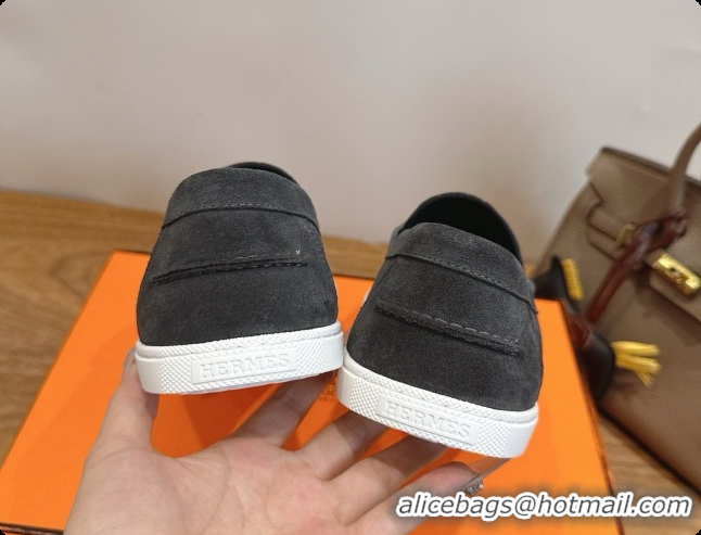 Most Popular Hermes Job loafers in Suede H080742 Dark Grey 2026