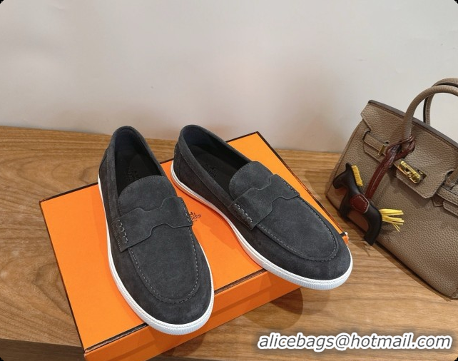 Most Popular Hermes Job loafers in Suede H080742 Dark Grey 2026