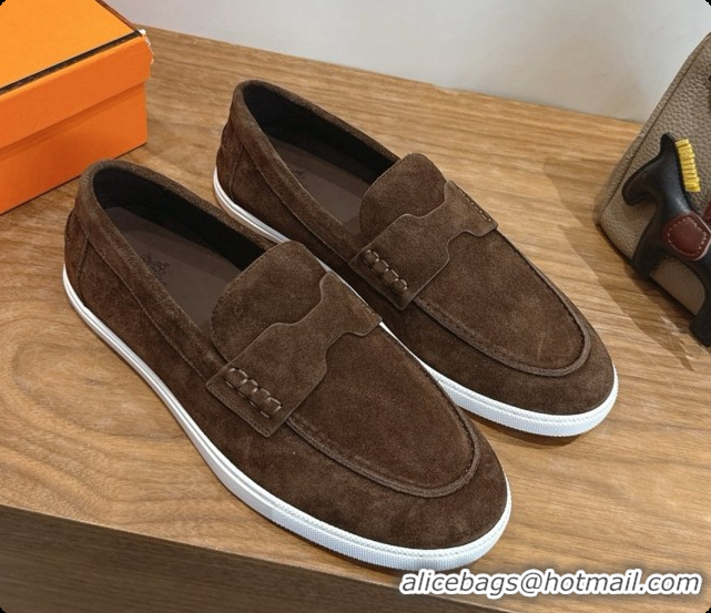 Best Price Hermes Job loafers in Suede H080744 Dark Brown 2026