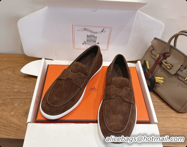 Best Price Hermes Job loafers in Suede H080744 Dark Brown 2026