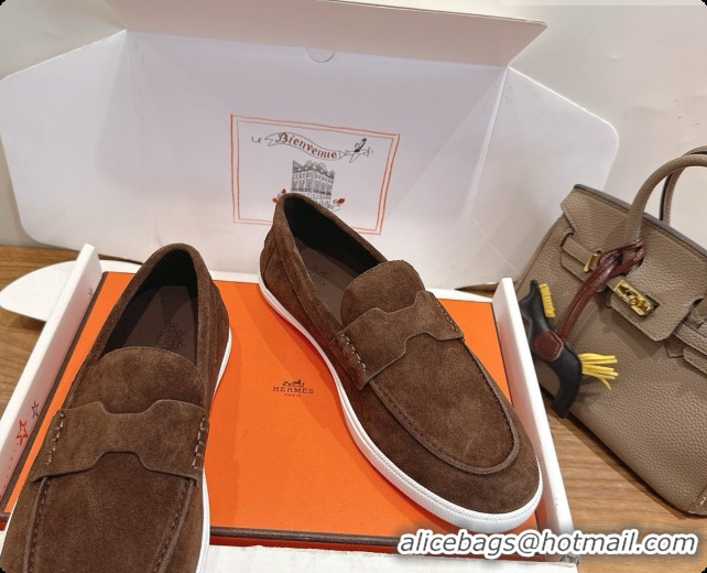 Best Price Hermes Job loafers in Suede H080744 Dark Brown 2026