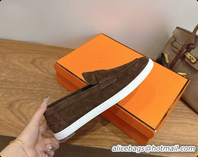 Best Price Hermes Job loafers in Suede H080744 Dark Brown 2026
