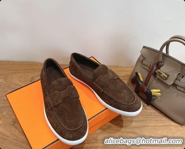 Best Price Hermes Job loafers in Suede H080744 Dark Brown 2026