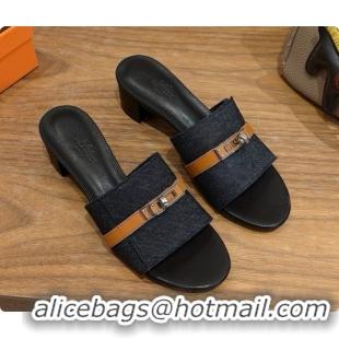 Pretty Style Hermes Gigi 50 Sandal in Black Denim with Kelly Buckle H080747 2026