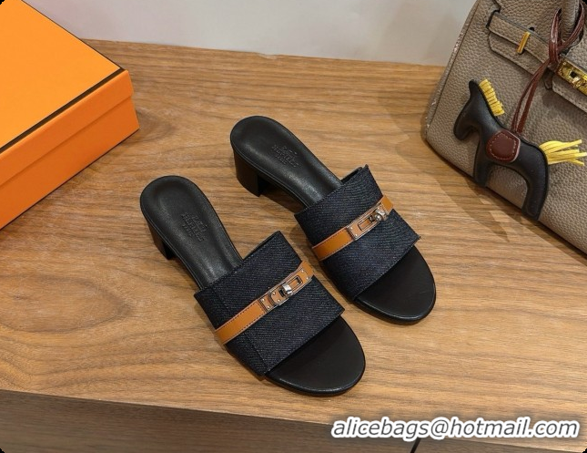 Pretty Style Hermes Gigi 50 Sandal in Black Denim with Kelly Buckle H080747 2026