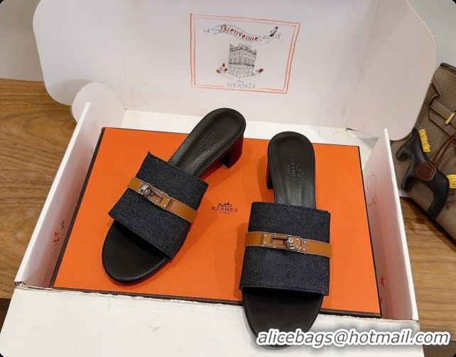 Pretty Style Hermes Gigi 50 Sandal in Black Denim with Kelly Buckle H080747 2026