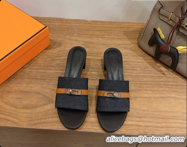 Pretty Style Hermes Gigi 50 Sandal in Black Denim with Kelly Buckle H080747 2026