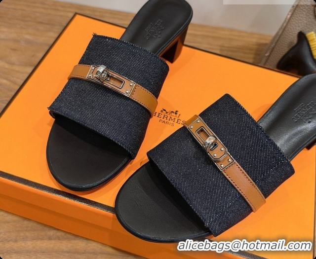 Pretty Style Hermes Gigi 50 Sandal in Black Denim with Kelly Buckle H080747 2026