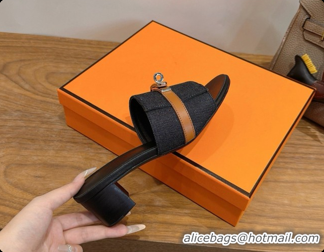 Pretty Style Hermes Gigi 50 Sandal in Black Denim with Kelly Buckle H080747 2026