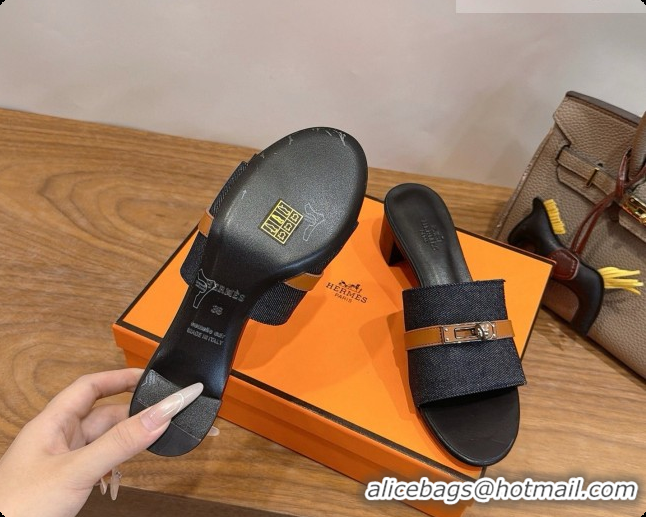 Pretty Style Hermes Gigi 50 Sandal in Black Denim with Kelly Buckle H080747 2026