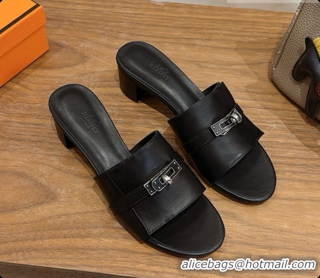 Good Quality Hermes Gigi 50 Sandal in Black Calfskin with Kelly Buckle H080748 2026