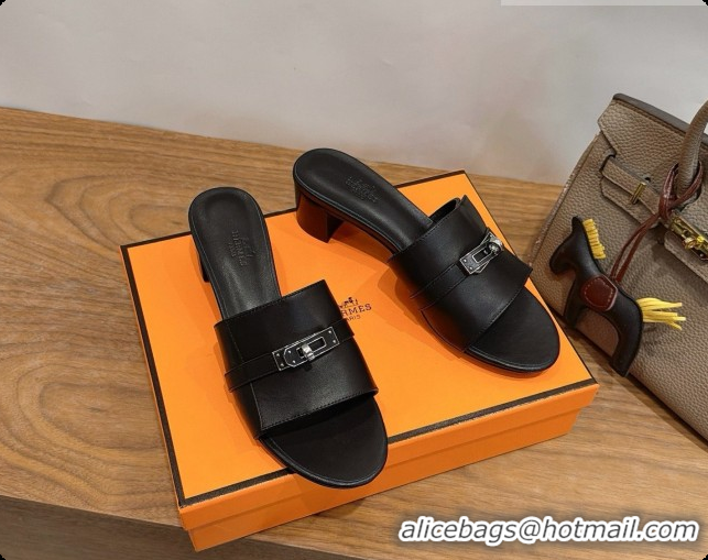 Good Quality Hermes Gigi 50 Sandal in Black Calfskin with Kelly Buckle H080748 2026