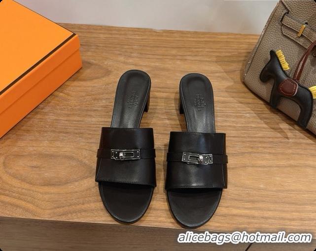 Good Quality Hermes Gigi 50 Sandal in Black Calfskin with Kelly Buckle H080748 2026