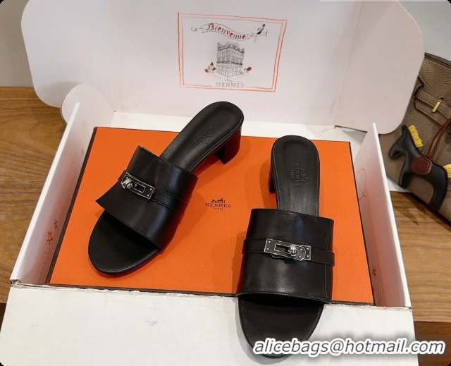Good Quality Hermes Gigi 50 Sandal in Black Calfskin with Kelly Buckle H080748 2026