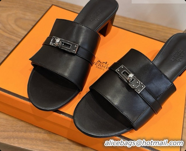 Good Quality Hermes Gigi 50 Sandal in Black Calfskin with Kelly Buckle H080748 2026