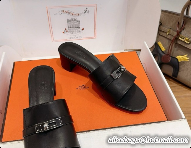 Good Quality Hermes Gigi 50 Sandal in Black Calfskin with Kelly Buckle H080748 2026