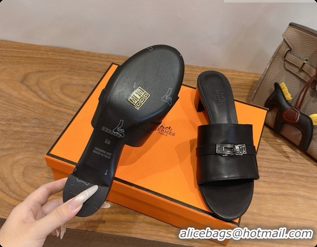 Good Quality Hermes Gigi 50 Sandal in Black Calfskin with Kelly Buckle H080748 2026