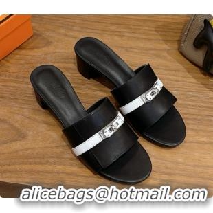 Perfect Hermes Gigi 50 Sandal in Calfskin with Kelly Buckle H080749 Black/White 2026