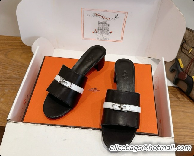 Perfect Hermes Gigi 50 Sandal in Calfskin with Kelly Buckle H080749 Black/White 2026