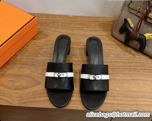 Perfect Hermes Gigi 50 Sandal in Calfskin with Kelly Buckle H080749 Black/White 2026