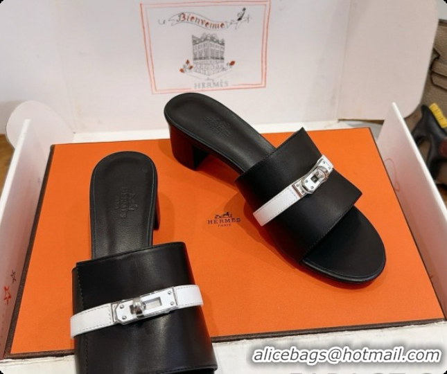 Perfect Hermes Gigi 50 Sandal in Calfskin with Kelly Buckle H080749 Black/White 2026