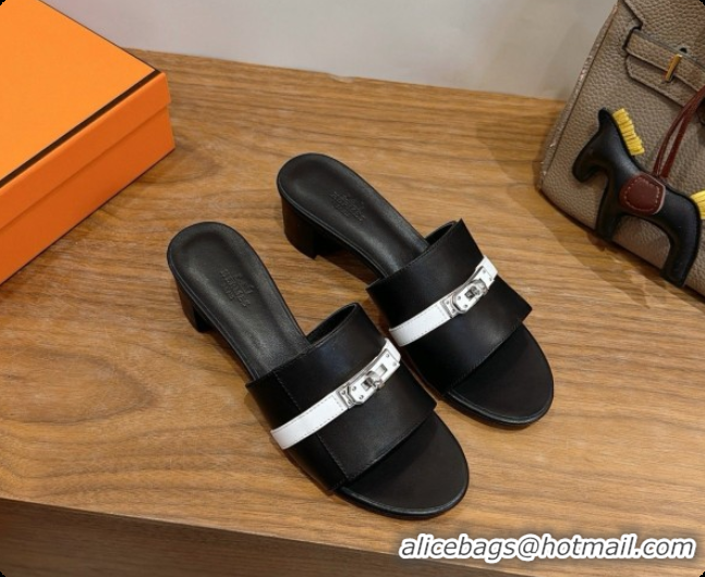 Perfect Hermes Gigi 50 Sandal in Calfskin with Kelly Buckle H080749 Black/White 2026