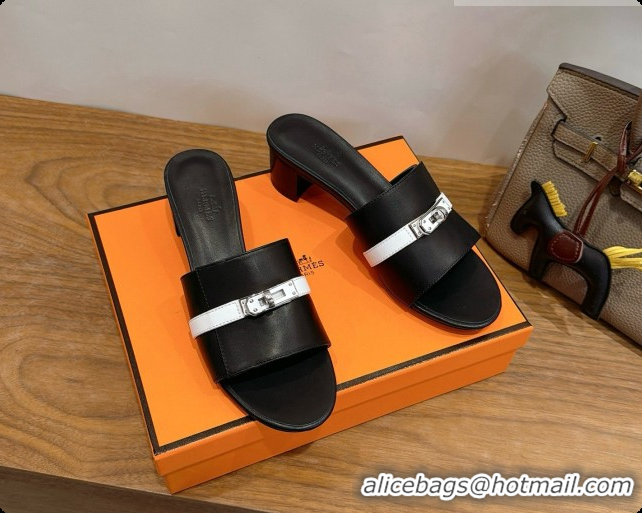 Perfect Hermes Gigi 50 Sandal in Calfskin with Kelly Buckle H080749 Black/White 2026