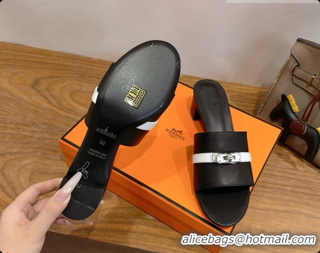Perfect Hermes Gigi 50 Sandal in Calfskin with Kelly Buckle H080749 Black/White 2026