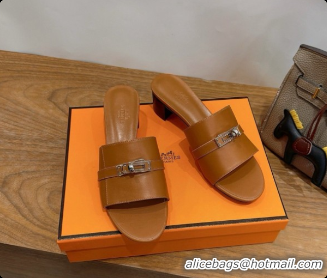 Best Grade Hermes Gigi 50 Sandal in Calfskin with Kelly Buckle H080752 Brown 2026