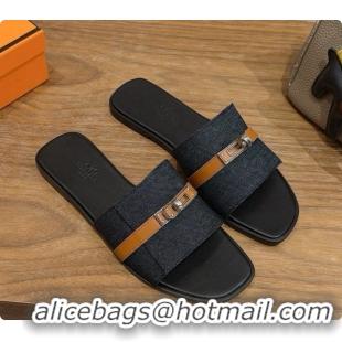Original Cheap Hermes Giulia Sandal in Black Denim with Kelly Buckle H080754 2026