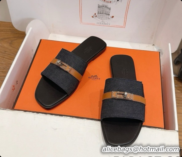 Original Cheap Hermes Giulia Sandal in Black Denim with Kelly Buckle H080754 2026