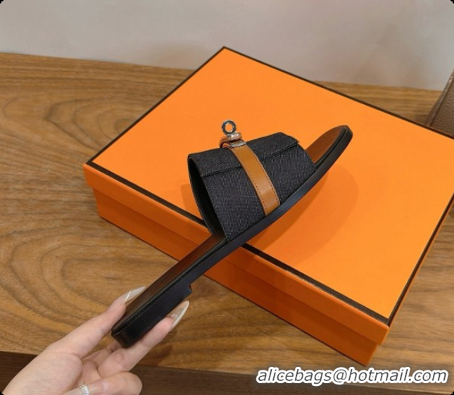 Original Cheap Hermes Giulia Sandal in Black Denim with Kelly Buckle H080754 2026