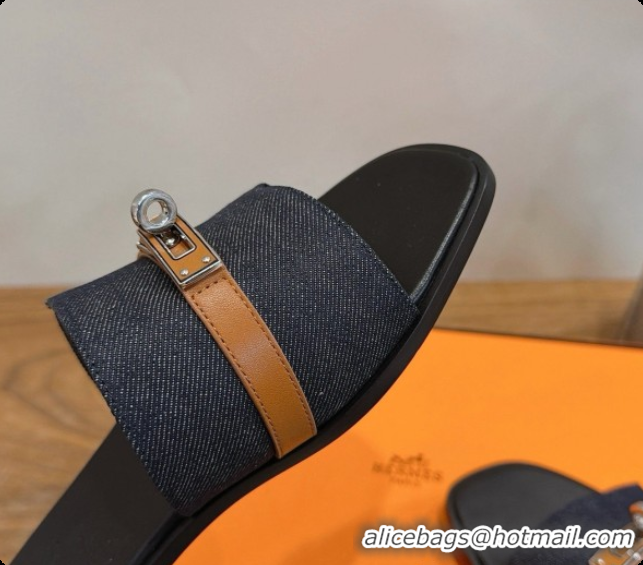 Original Cheap Hermes Giulia Sandal in Black Denim with Kelly Buckle H080754 2026