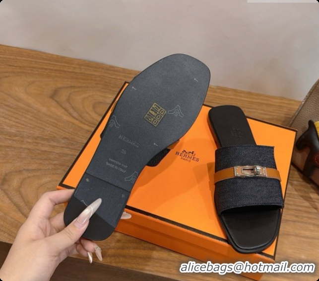 Original Cheap Hermes Giulia Sandal in Black Denim with Kelly Buckle H080754 2026