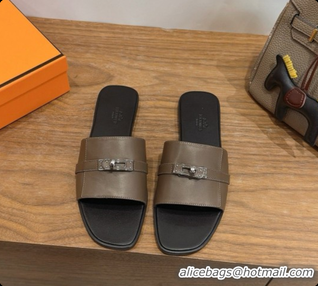 Popular Style Hermes Giulia sandal in Calfskin with Kelly Buckle H080757 Grey 2026