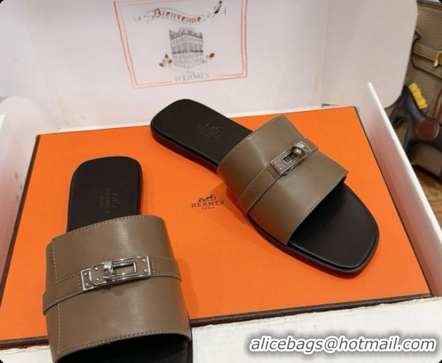Popular Style Hermes Giulia sandal in Calfskin with Kelly Buckle H080757 Grey 2026