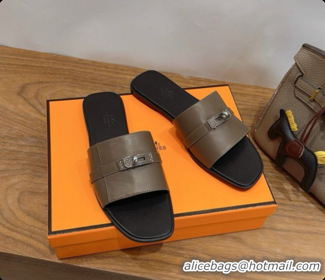 Popular Style Hermes Giulia sandal in Calfskin with Kelly Buckle H080757 Grey 2026