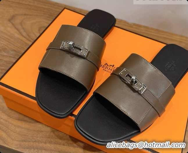 Popular Style Hermes Giulia sandal in Calfskin with Kelly Buckle H080757 Grey 2026