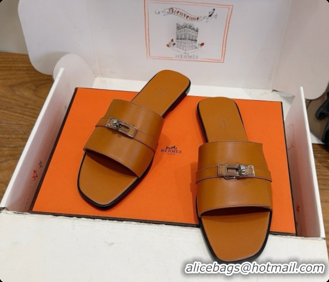Good Quality Hermes Giulia sandal in Calfskin with Kelly Buckle H080758 Brown 2026
