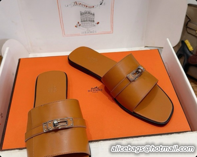 Good Quality Hermes Giulia sandal in Calfskin with Kelly Buckle H080758 Brown 2026