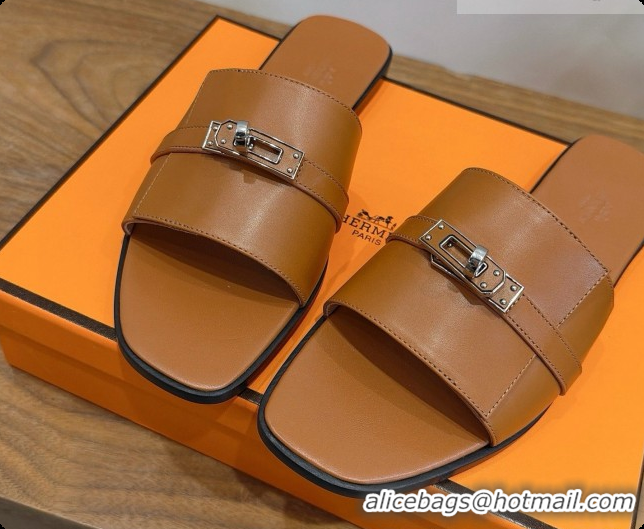 Good Quality Hermes Giulia sandal in Calfskin with Kelly Buckle H080758 Brown 2026